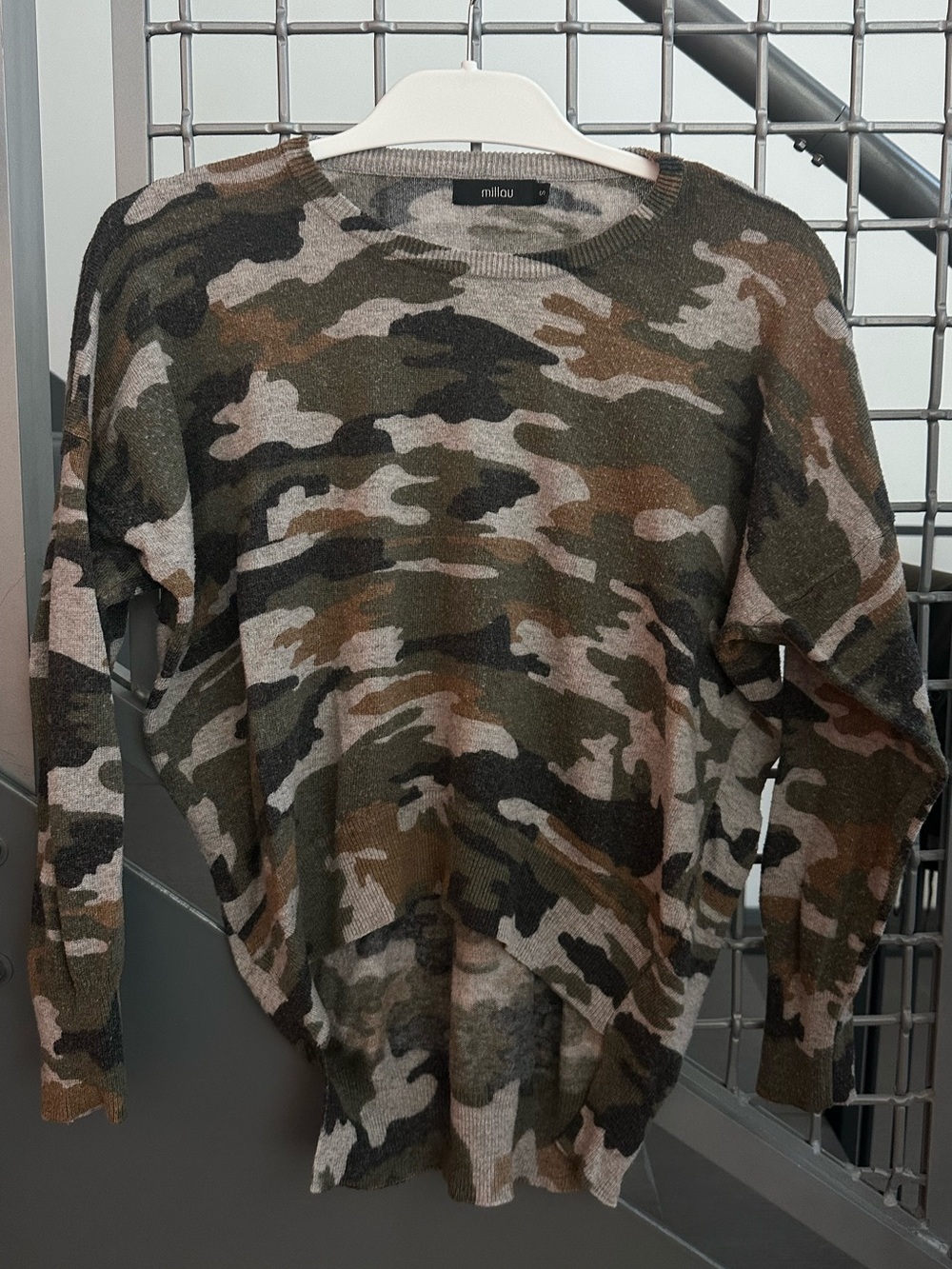 LF Millau Camouflage Crewneck High Low Sweater Size S